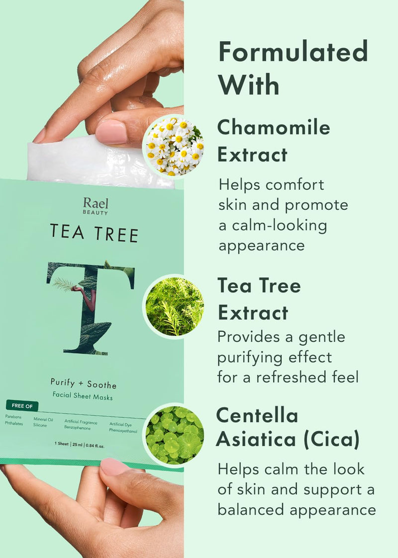 Rael Facial Masks Hydrating & Soothing Skincare Daily Beauty Essentials | Vitamin C, Collagen, Tea Tree, Moisturizing, Nourishing, Bamboo Sheets, Korean Skin Care, All Skin Types (Variety Set, 20 Ct) Variety