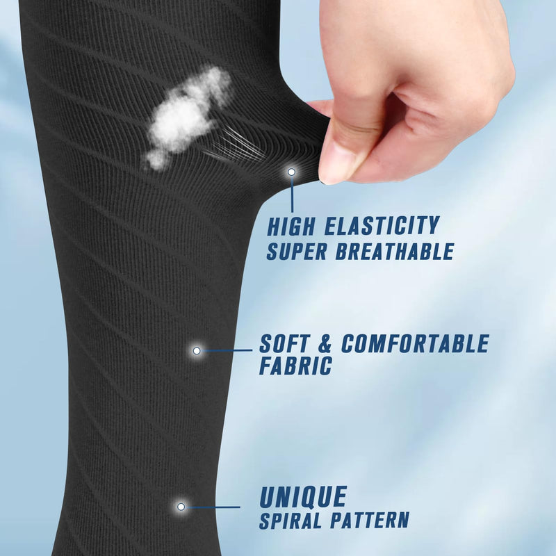 [Australia] - beister 20-30 mmHg Medical Compression Stockings for Men and Women, Open Toe Calf Compression Knee Socks, Graduated Support Stockings for Varicose Veins, Edema, Pregnancy Black Gray L 