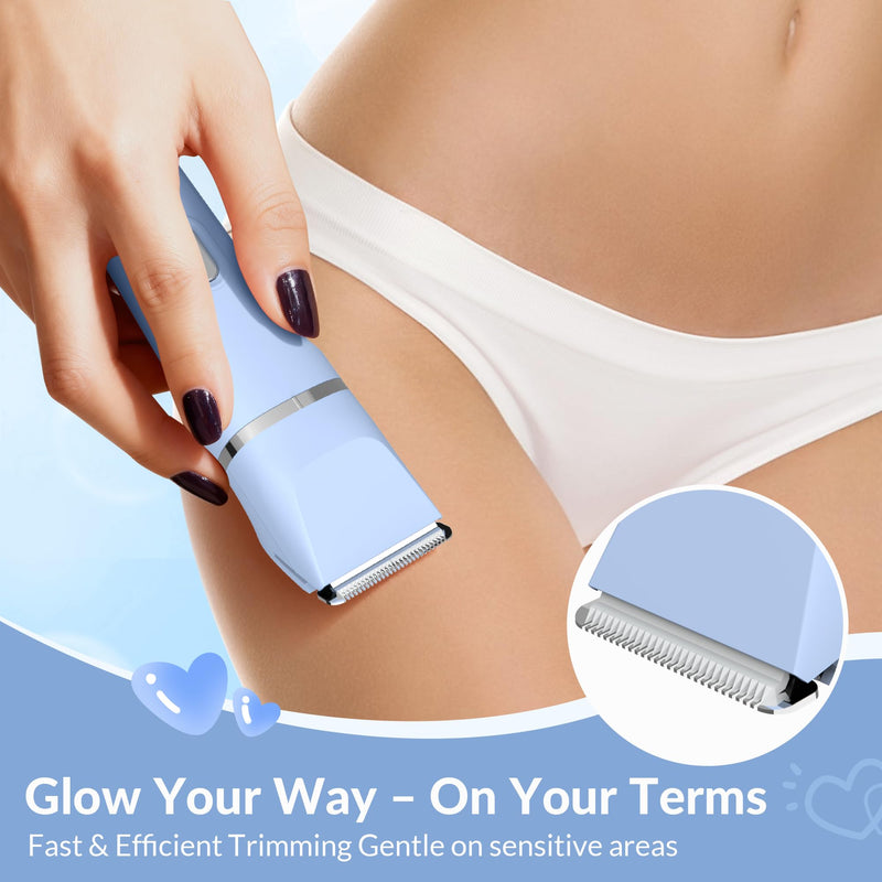 [Australia] - KINGTEE 5-in-1 Electric Bikini Trimmer for Women – IPX7 Waterproof Shaver, Cordless Body & Facial Razors for Women, Ceramic Blades, USB-C Rechargeable, Painless Hair Removal Kit (Blue) Blue 