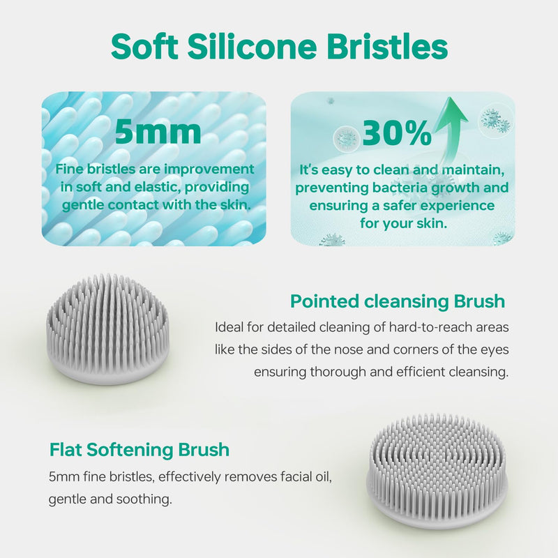 KiCA Facial Cleansing Brush with Dual Silicone Heads - Waterproof Electric Wash Device, Wireless Charging & Travel-Friendly for Deep Cleaning (Pale Pink)