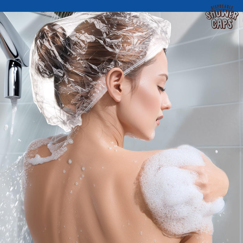 [Australia] - LEOBRO Disposable Shower Caps, 100PCS Shower Caps, Shower Cap for Women Waterproof, Disposable Clear Plastic Shower Cap for Women, Thick Plastic Caps for Hair Treatment, Regular Size 17.3 INCH 100 Count (Pack of 1) 