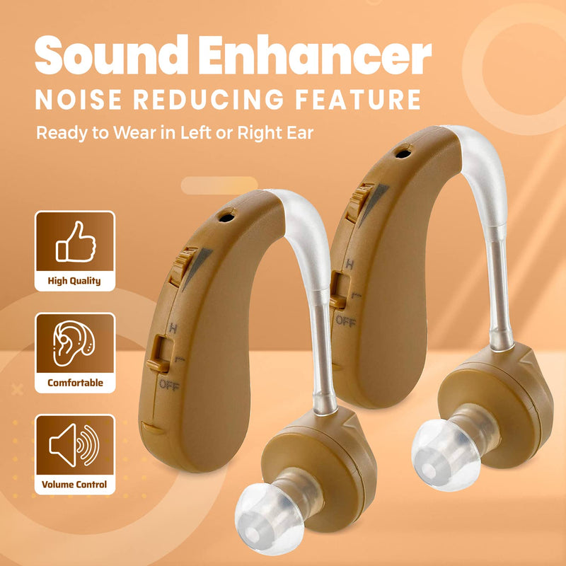 Digital Hearing Amplifier - BTE Behind The Ear Sound Amplifier Pair and Personal Sound Enhancer Set with Noise Reducing Feature That is Smaller & Discreet - Ready to Wear in Any Left or Right Ear