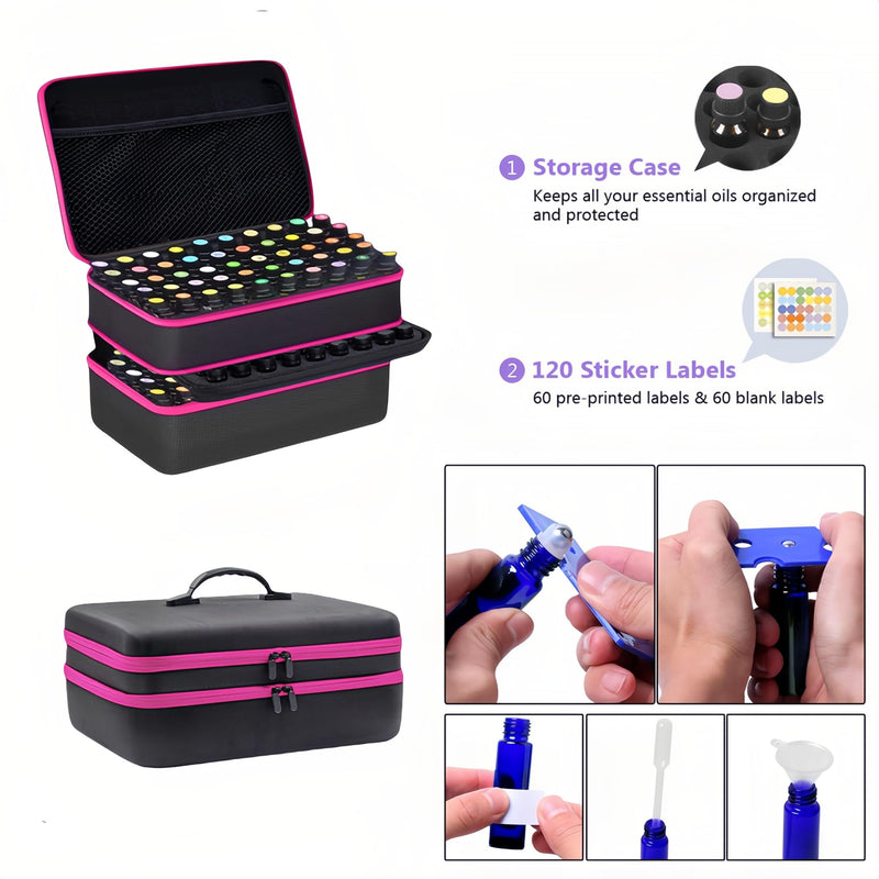 127 Slots Essential Oil Case Organizer, Fits 1ml-15ml Vials, Shockproof EVA Hard Shell Essential Oil Storage Carrying Bag for Travel and Home, Black & Purple pink 127