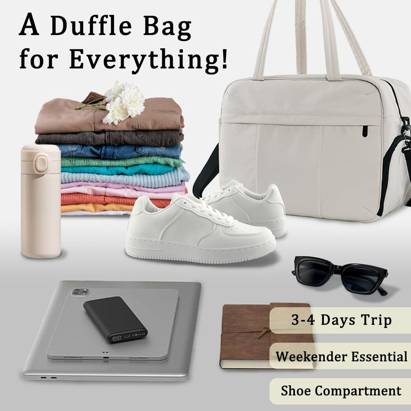 Travel Duffle Bag with Shoe Compartment and 5 Set Polka Dot Packing Cubes for Travel