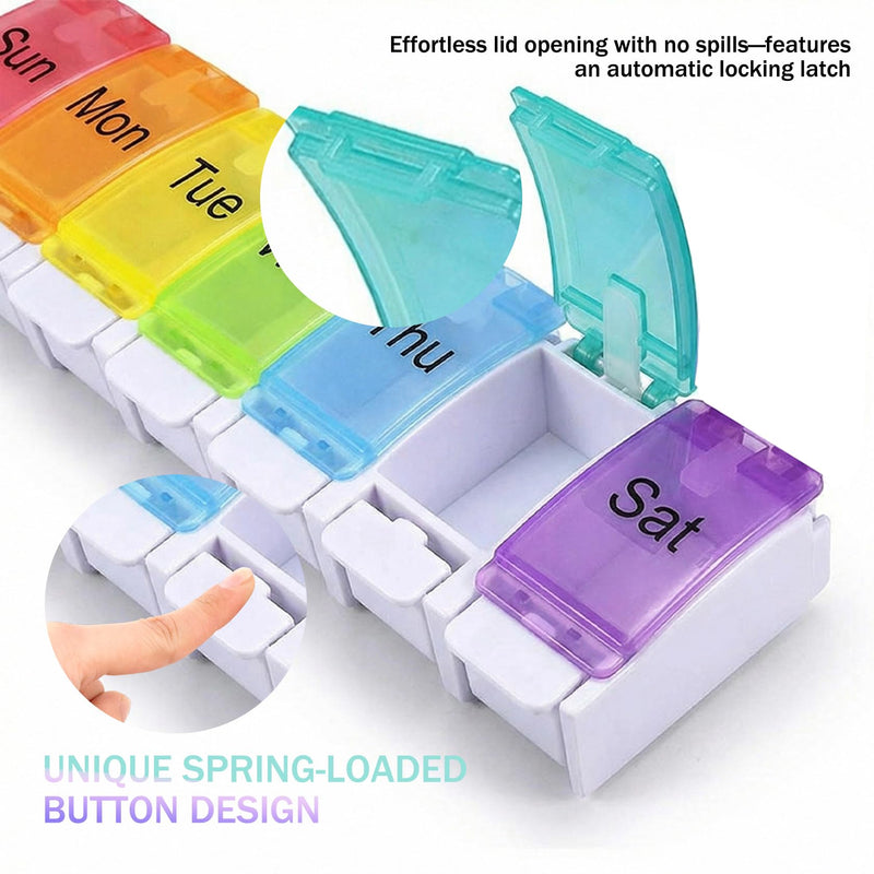Weekly Pill Organizer,7 Day Pill Box with Push Buttons–Medicine Pill Case for Travel,Daily Vitamin Container,Medication&Supplement Holder,Cute Pill Organizer