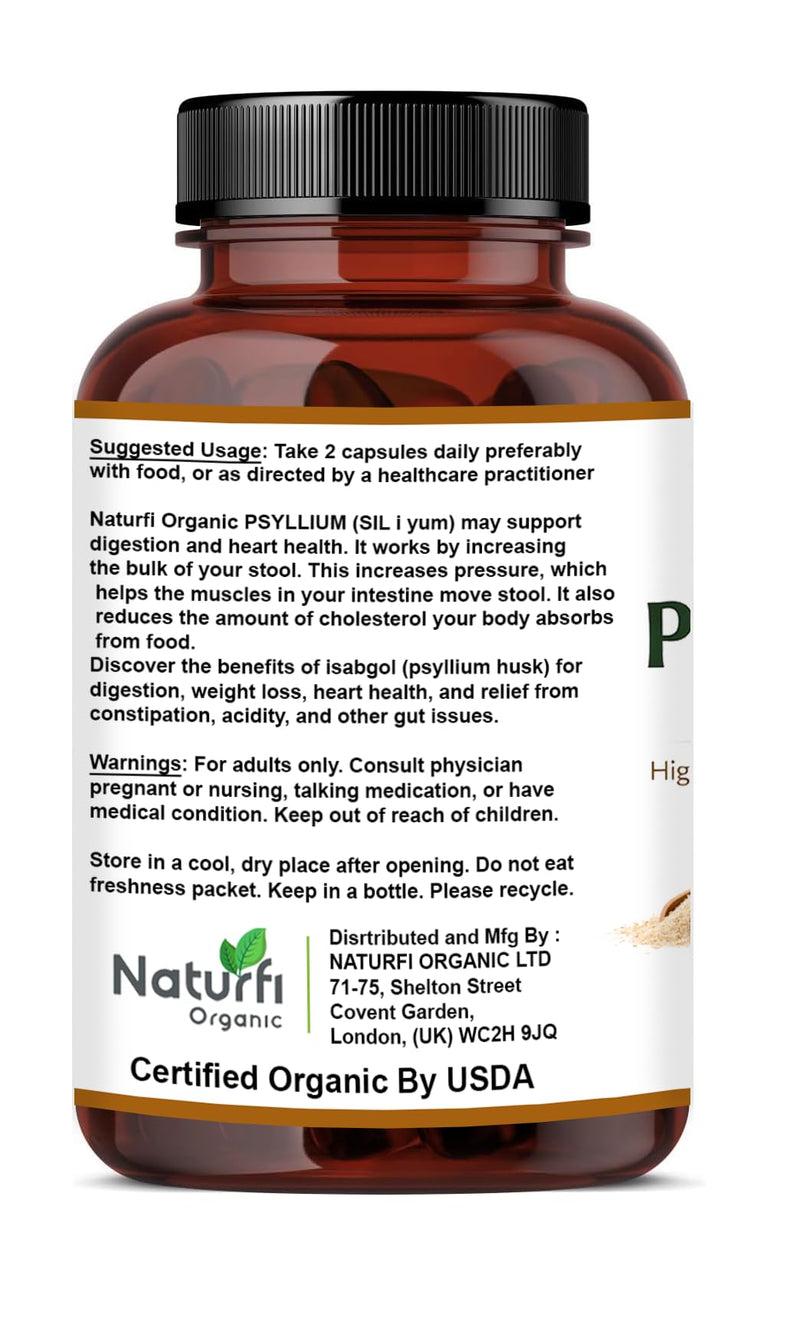 Naturfi Organic - Fibre Supplement 16,000 mg Psyllium Husk with Acidophilus - High Strength - Natural Soluble Fiber Supplement from Plantago Ovata Seeds, Vegan Capsules (270 Capsules (Pack of 3)) 270 Capsules (Pack of 3)