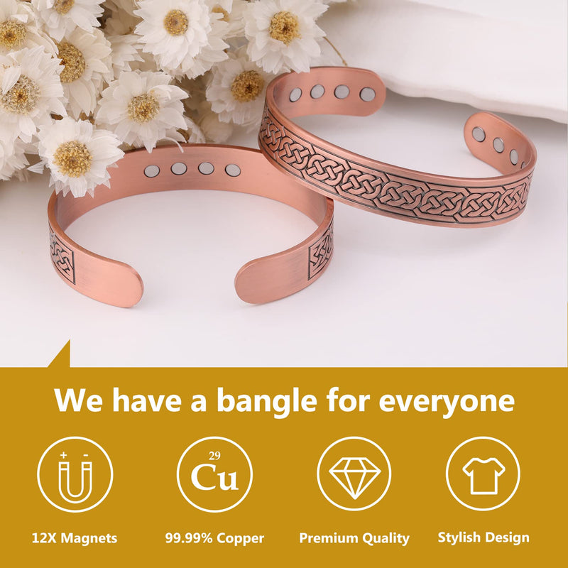 [Australia] - Feraco Copper Bracelets for Men, 12X Strength Wide Pure Copper Magnetic Bracelet for Men with Neodymium Magnets, Adjustable Cuff Bangle with Giftable Box Chain 