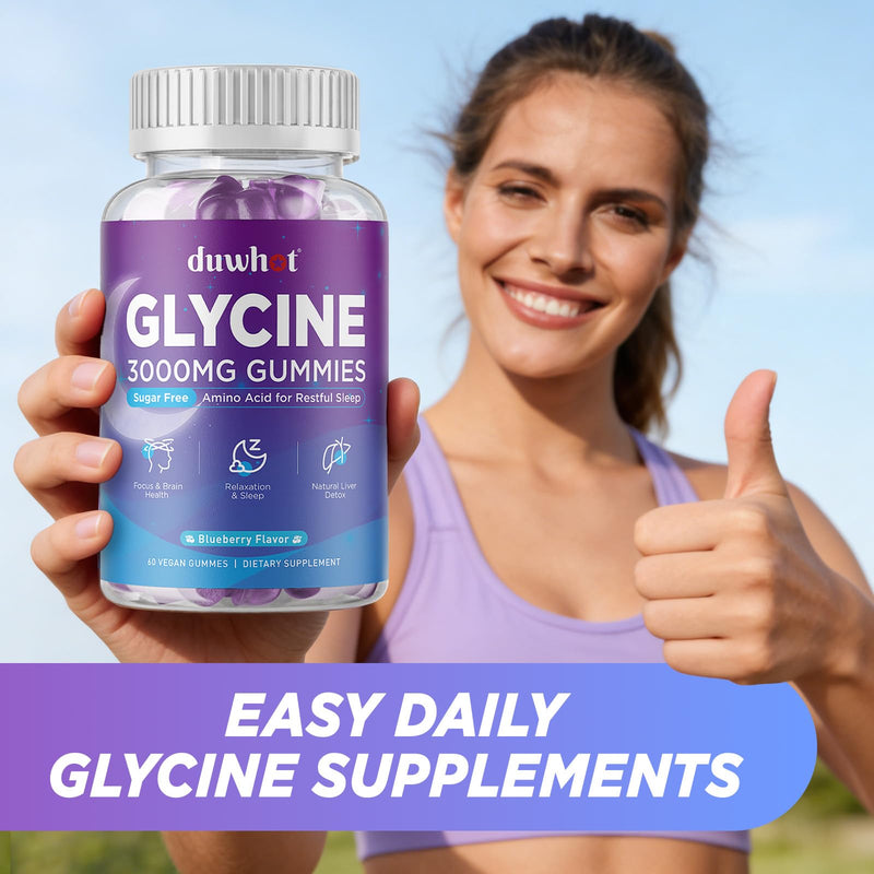 Glycine Gummies, 3g(3000 mg) Glycine Supplements for Sleep, Sugar-Free, 120 | For Detox, Relax, Nerve Support, Blueberry Flavor, Vegan, Non-GMO, Gluten-Free 60 Count (Pack of 2)