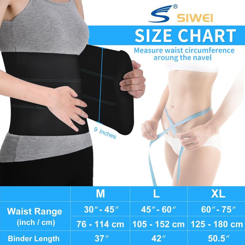 [Australia] - S Abdominal Binder Post Surgery - Elastic Waist Band for Stomach Support & Compression, Bariatric, Tummy Tuck | Latex-free, Breathable Belly Wrap Hernia Belt - (30" - 45") 3 PANEL - 9" High BLACK Black - 3 Panel 30"-45" (M) 