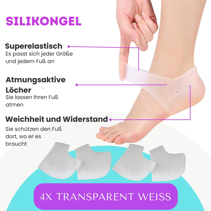 [Australia] - 4 x Soft Silicone Gel Heel Protectors for Men and Women, Relieves Heel Pain, Corns and Calluses from Uncomfortable Shoes (White, 4pcs/2 Pairs) 