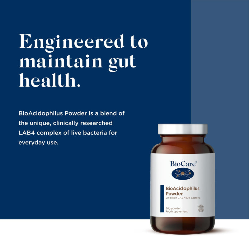 BioCare BioAcidophilus Powder - LAB4 Live Bacteria Complex for Daily Use - Clinically Researched Supplement - 60g