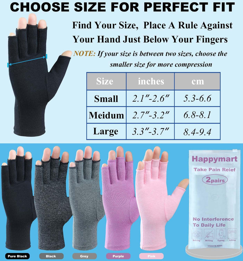 [Australia] - 2 Pairs Arthritis Gloves, Hand Compression Gloves for Rheumatoid, Pain Relief, Carpal Tunnel, Swelling, Joint Support, Driving Fingerless Gloves for Women Men (Black + Pink, Medium) Medium (Pack of 4) Black+pink 