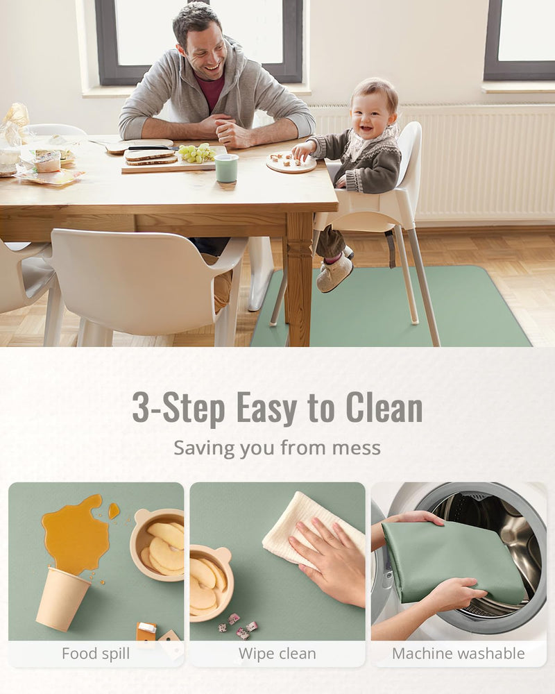[Australia] - Blissful Diary Baby Splat Mat for Under High Chair, 50.4 x 50.4 Inch Wipeable Splash Mat, Waterproof and Washable, Anti-Slip Floor Protector, Sage Green 