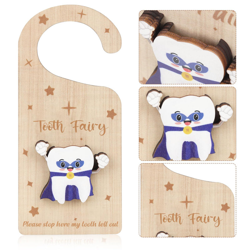 [Australia] - Tooth Door Hanger with Money Holder, Wooden Tooth Door Holder Tooth Keepsake Box Cute 3D Lost Teeth Pickup Box for Kids Room Decor Encourage Gift(Dark Blue) 