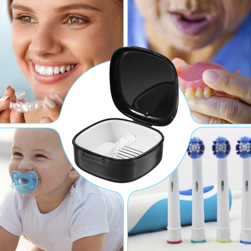 [Australia] - AOZUO Braces box, retainer case, tooth splint box with removable filter screen, orthodontic mouth guard case, aligner case for women, men, teenagers, adults (black) black 