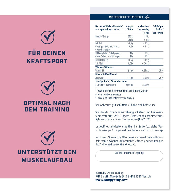 [Australia] - Energybody L-Carnitine Liquid with zinc, high dosage 100,000 mg/liter, liquid, with dosing cup, Carnipure quality, 1000 ml, prickly pear flavor... 