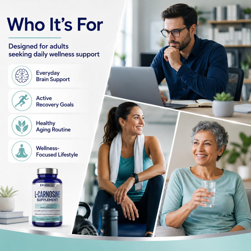 L-Carnosine Supplement 600mg, for Cellular Health & Cognitive | Antioxidant Defense & Muscle Recovery, Support Healthy Aging & Vitality, Gluten Free & Non-GMO, 120 Capsules, 60 Day Supply 120 Count (Pack of 1)