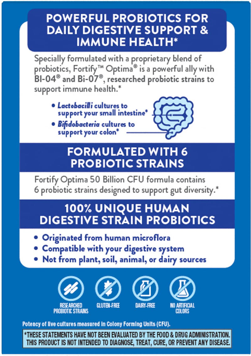 Nature's Way Fortify Optima Probiotic for Men and Women, 50 Billion, 30 ct | Live Cultures, 6 Strains, Supports Digestive and Immune Health*, Gluten-Free, Dairy-Free, No Refrigeration Needed
