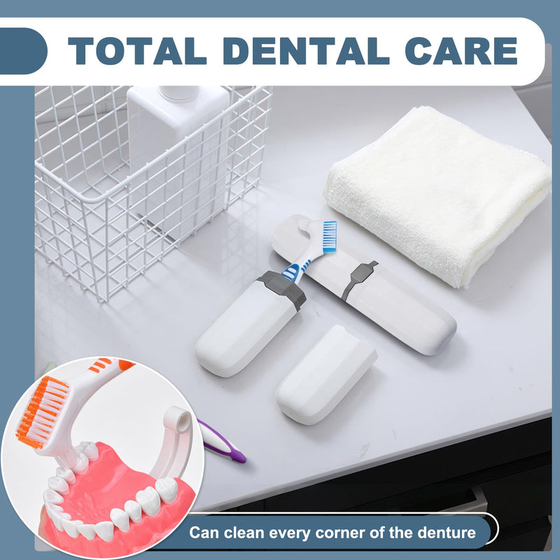 4 Pieces Dual Sided Denture Brush with 2 Case, False Teeth Denture Toothbrush, Dental Cleaning Brush for Retainer Brace with Multi-Layered Soft Bristles and Anti-Slip Handle (5 Colors)