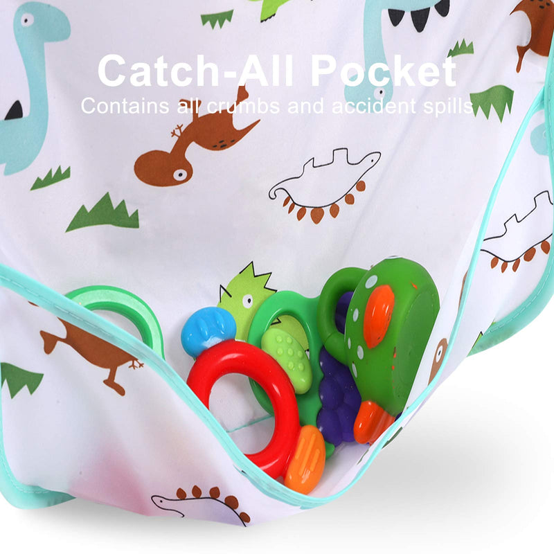 [Australia] - Accmor 4 Pack Long Sleeve Baby Bibs, Waterproof Sleeved Bib, Toddler Soft Bib for 6-36 Months Blue Dinosaur/Orange Pig/Yellow Elk/Green Cactus Medium : 6-24 Months 