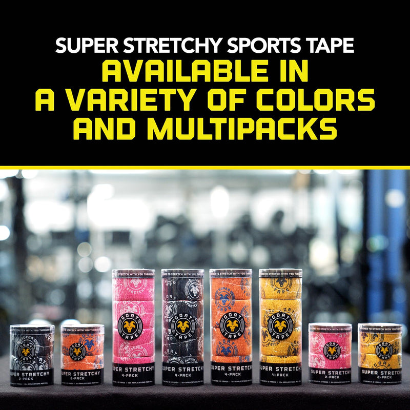 Goat Tape Super Stretchy Thumb Tape - Weightlifting Hook Grip Tape & WOD Tape for Cross Training, Gym Workout Tape, Athletic Finger Wrap - Flexes with Every Move - 15 Feet per Roll (Orange 6-Pack)