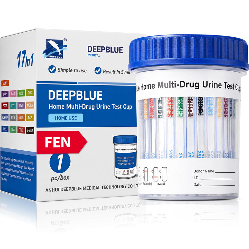DEEPBLUE Home Multi-Drug Urine Test Cup, 17 Panel, OTC Home Use, 5 Minute Results, Rapid 1pcs