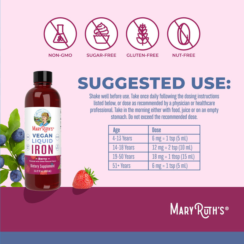 MARYRUTH'S Multivitamin Gummies for Women (Cherry & Raspberry) & Iron Liquid Supplement (Berry) | Clean Label Project Verified® | USDA Organic, Vegan, Non-GMO | Beauty, Immunity & Overall Health