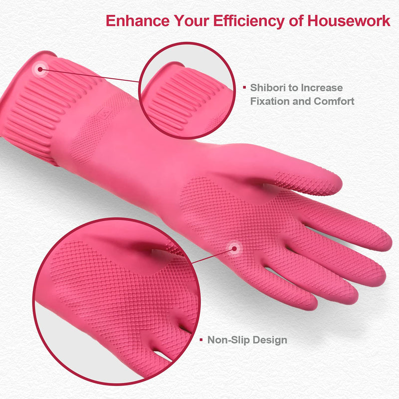 [Australia] - Mamison 2 Pairs Reusable Waterproof Household Dishwashing Cleaning Rubber Gloves, Non-Slip Kitchen Glove(Medium) 