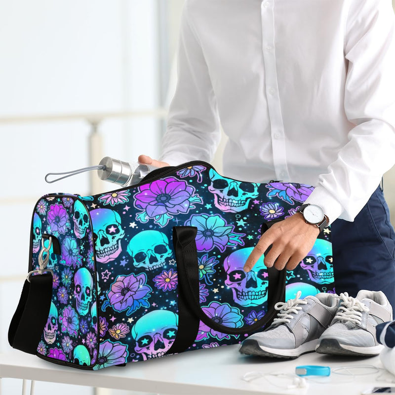 Travel Duffel Bag Skeleton Universe Flower Sport Tote Gym Bag Waterproof Foldable Carryon Weekend Overnight Training Handbag Sports Duffle Bags for Women Men Boys Girls B-Skeleton Universe Flower