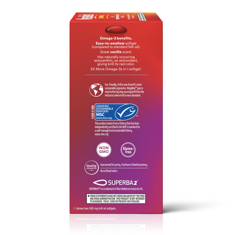 MegaRed Antarctic Krill Oil 1000mg, Omega 3 Fatty Acid Supplement, Ultra Concentrate EPA & DHA Softgels, Antioxidant Astaxanthin, Heart Health Supplement with No Fish Oil Aftertaste, 60ct | Antioxidant Astaxanthin, Phospholipids, EPA & DHA, Heart Suppo...