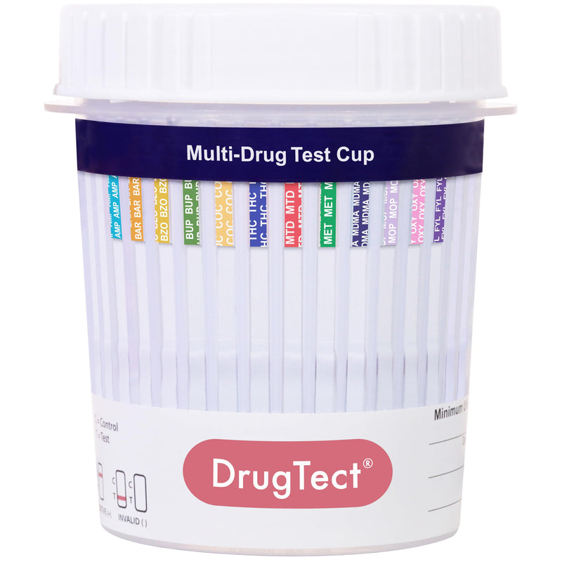 DrugTect 12 Panel Drug Test Cup - CLIA Waived Fentanyl - 1 Pack | Workplace Urine Drug Screening Including Fentanyl: AMP, BAR, BUP, BZO, COC, FYL, MDMA, MET, MOP, MTD, OXY, THC