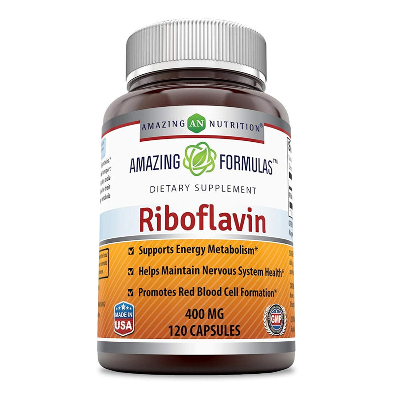 Amazing Formulas Riboflavin 400 mg Capsules | Vitamin B2 Supplement | Non-GMO | Gluten Free | Made in USA (120 Count | 3 Pack) 120 Count | 3 Pack