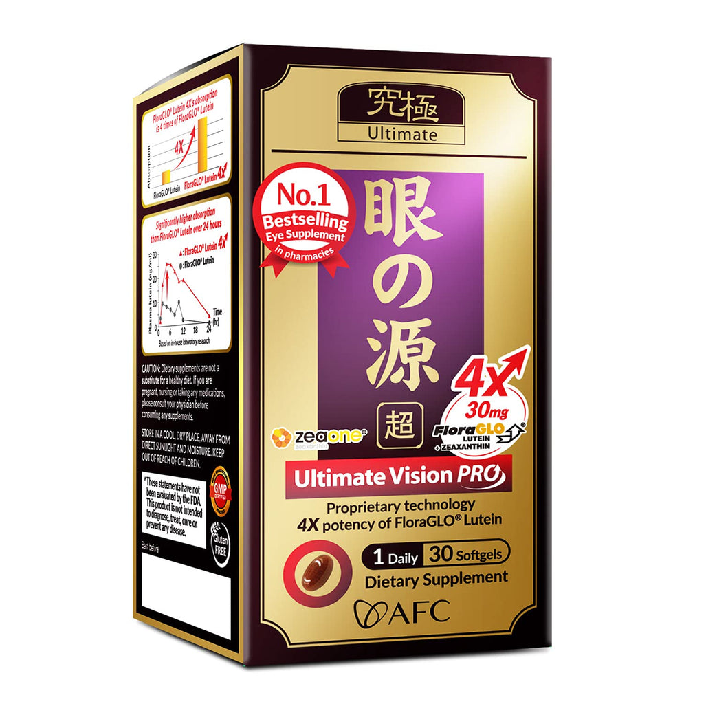 AFC Japan Ultimate Vision PRO - Eye Formula with FloraGLO Lutein 4X, Zeaxanthin, Bilberry Extract & Astaxanthin for Age-Related Eye Problem, Blurry & Poor Vision, Dry Eye, Macular Health, 30 count 1