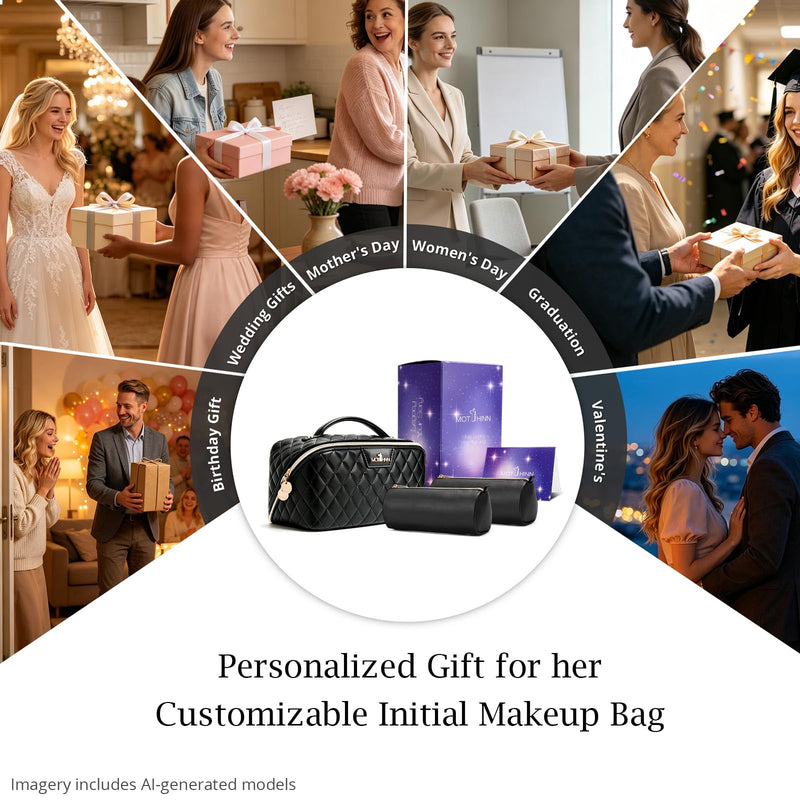 Travel Makeup Bags Cosmetic Organizer: 3Pcs Set Puffy Make up Bag for Women | Black Premium Quilted ELEGANCE Design | Large Capacity Leather Toiletry Bags | Wide Open Compact Case for Travel Essentials 01 Black