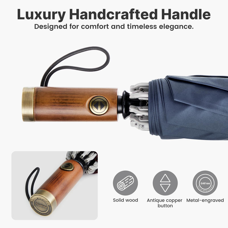 G4Free 54 Inch Inverted Windproof Umbrella with Wooden Handle + 62 Inch Large Golf Umbrella Compact Reverse Travel Umbrella, Portable & Durable for Rain