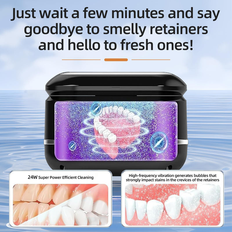 [Australia] - Ultrasonic Retainer Cleaner Machine for Dental Appliances. 2 Cleaning Modes（42khz, 24w，180ml Black,YKL） 
