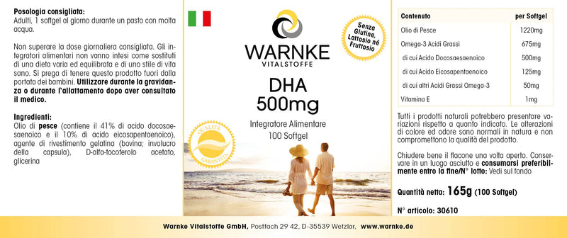 [Australia] - Warnke DHA 500mg from fish oil - 100 softgels - docosahexaenoic acid with eicosapentaenoic acid - omega-3 fatty acids - high dosage | Warnke vital substances - German pharmacy quality 