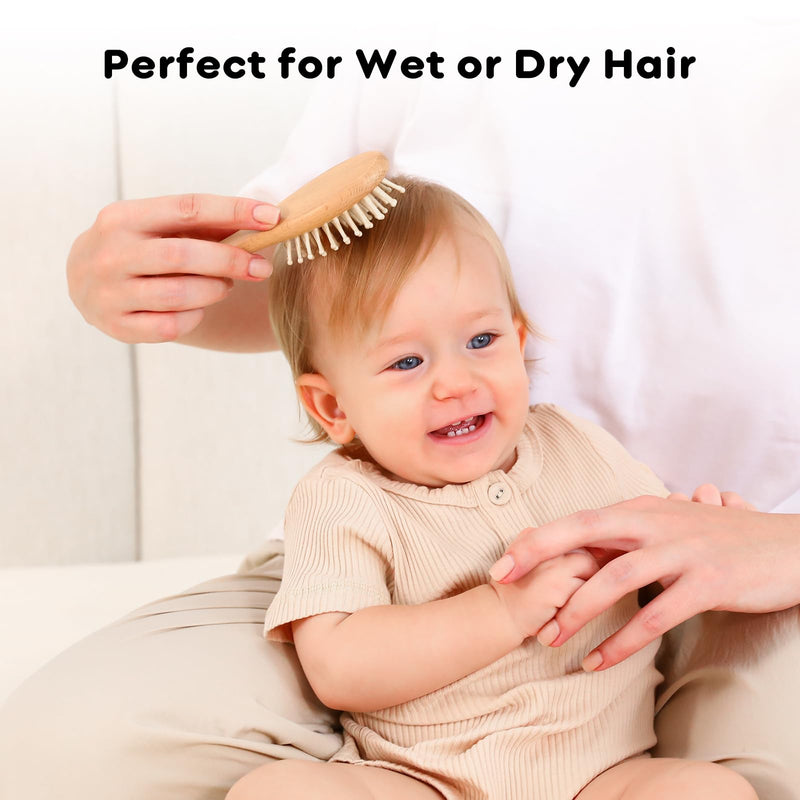 [Australia] - Yoofoss 4 Piece Baby Brush and Comb Set, Wooden Baby Brush with Natural Ultra Soft Goat Hair, Baby Hair Brush for Newborn, Baby Brush Set for Boy Girl Wood 