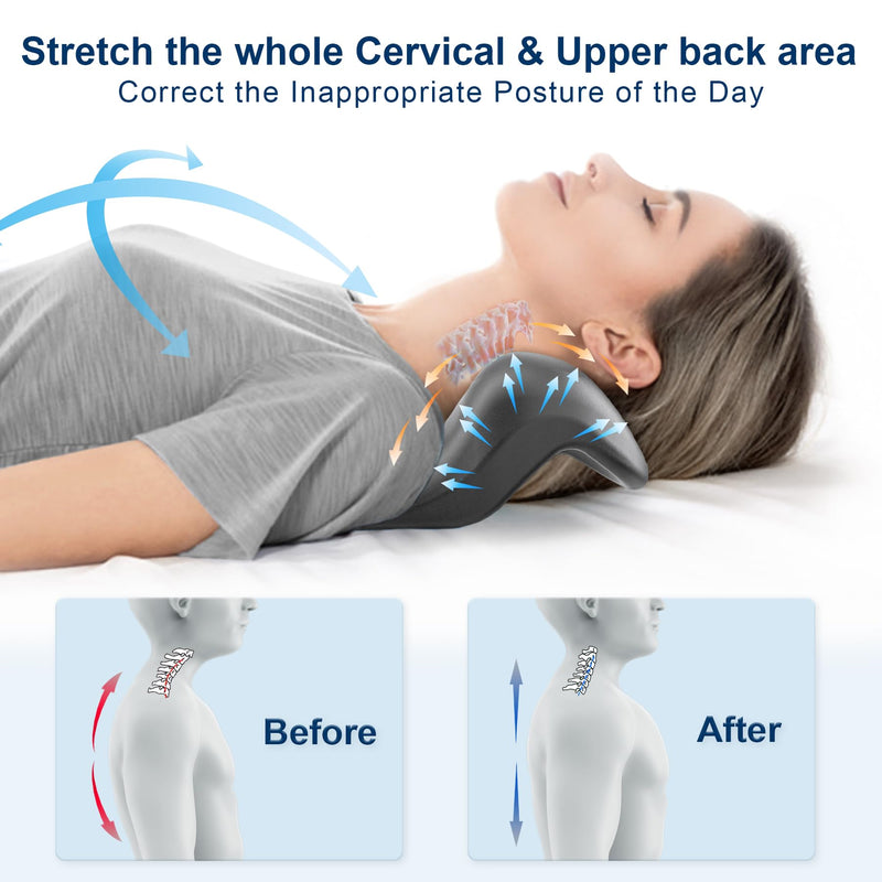[Australia] - Neck and Shoulder Relaxer with Upper Back Massage Point, Cervical Traction Device Neck Stretcher for TMJ Pain Relief and Cervical Spine Alignment Chiropractic Pillow (Grey) Charcoal Gray 