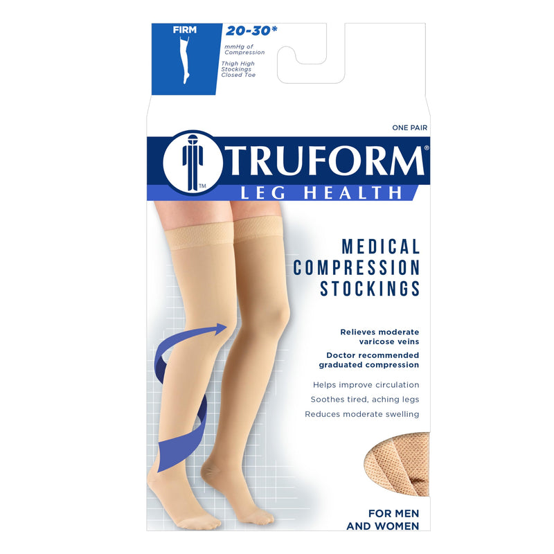 [Australia] - Truform 20-30 mmHg Compression Stockings for Men and Women, Thigh High Length, Dot Top, Closed Toe, Black, Medium Medium (1 Pair) 