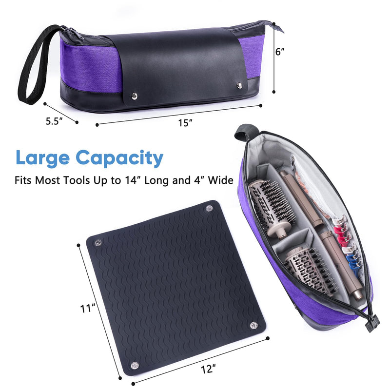 [Australia] - 2IN1 Hair Tools Travel Bag with Removable Heat Resistant Mat Curling Iron Travel Case, Hair Dryer Organizer for Flat Irons, Straighteners and Haircare Accessories, Hot Tools Travel Bag Hair Style B Purple 