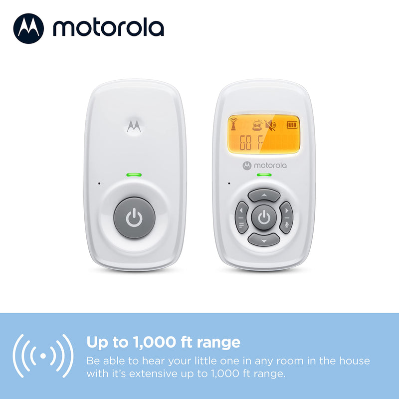 [Australia] - Motorola AM24 Audio Baby Monitor with LCD Screen - 1000ft Range, Secure & Private Connection, Two-Way Talk, Room Temperature Sensor, Portable Parent Unit (Built-in Rechargeable Battery) 2021 Model 