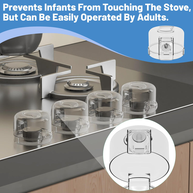 [Australia] - Stove Knob Safety Covers for Child Baby Proofing Kitchen Oven Knob Locks Universal Gas Burners Childproofing (5-Pack) White - Transparent 