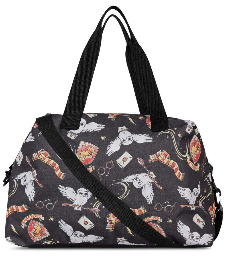 Harry Potter Tote Duffel Bag Hogwarts All Over Print Owl Glasses Carry On Travel Black