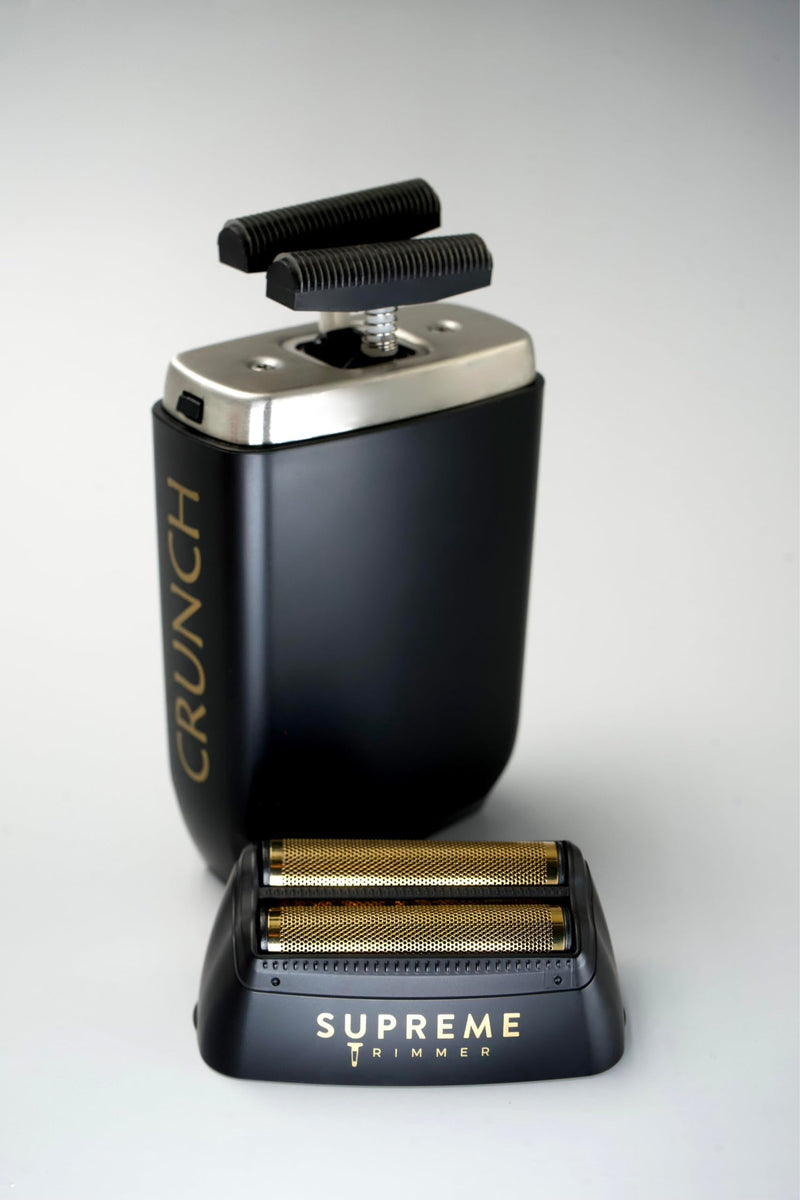 [Australia] - Supreme Trimmer Crunch STF602 – Waterproof Double Foil Shaver for Men | 150 Min Runtime, Wet/Dry Cordless & Corded Electric Razor | Hypoallergenic Foils for Face, Head & Stubble Black 