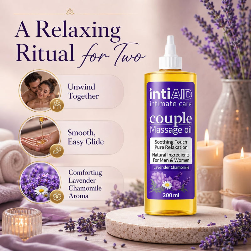 Couple Massage Oil for Date Night & Massage Therapy | Sensual Massage Oil with Lavender & Chamomile | Natural Almond Oil, Jojoba OIl & Vitamin E | 7 Fl Oz Couple Massage Oil