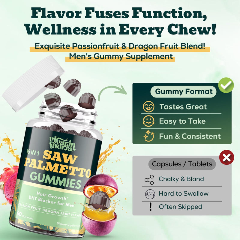 [Australia] - Saw Palmetto Gummies for Men ‚Äì 600mg Extra Strength DHT Blocker with Biotin, Pumpkin Seed ‚Äì Supports Prostate Function, Urinary Flow & Hair Regrowth Supplement, 60 Passionfruit-Dragonfruit Gummies 120 Count (Pack of 1) 