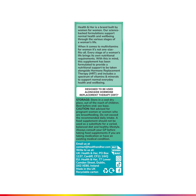 Health & Her Multivitamin Tablets for Women Taking HRT, Supplement with 18 Key Nutrients, Vegan & Gluten Free, 60-Day Supply, 120 Tablets 60 count (Pack of 2)