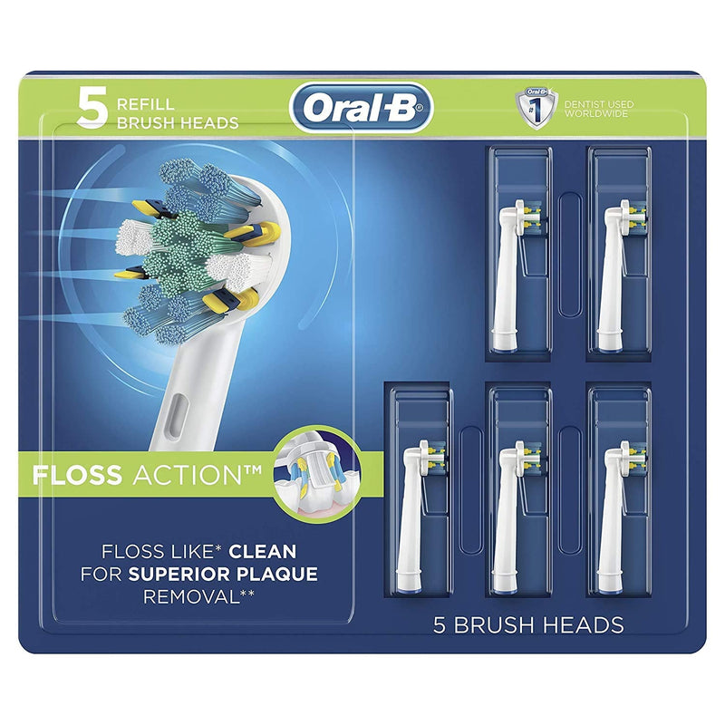 Oral-B FlossAction Electric Toothbrush Replacement Brush Heads Refills, 5 Count White 5 Count (Pack of 1)