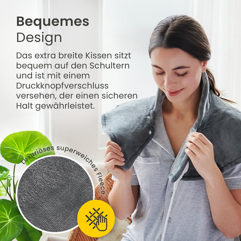 [Australia] - Cosi Home heating pad with automatic switch-off - heating pad for back, shoulder, neck with 3 heat levels, overheating protection & remote control made of ultra soft luxury flannel (gray) 60x62cm 
